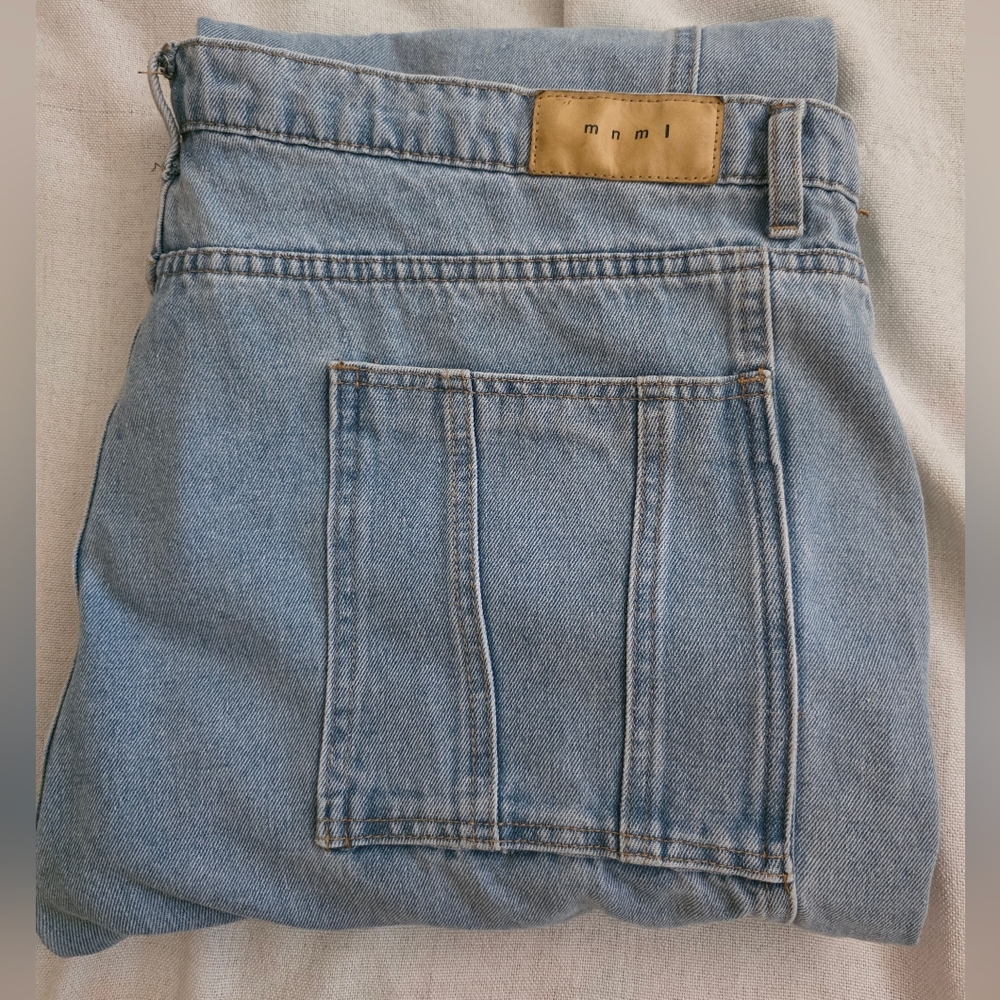 * Torn MNML Light Blue Cargo Jeans Baggy Style Trendy 90s Vintage Look, Sz 40